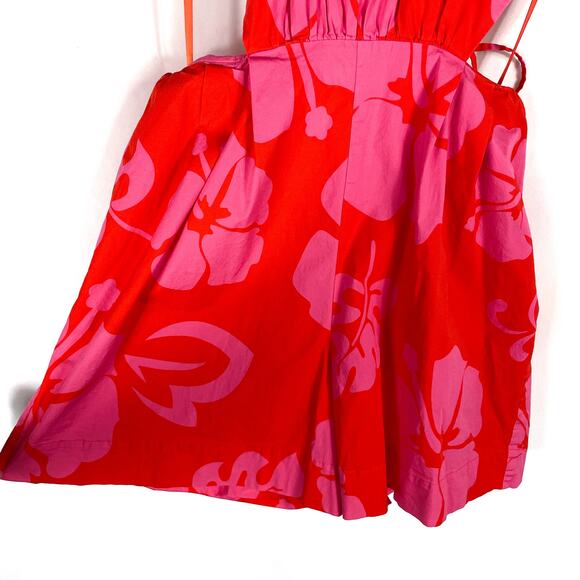 Staud Georgia Floral Romper‎ Red Pink Halter Cutout Open Back Sleeveless Sz 6 - Picture 10 of 14